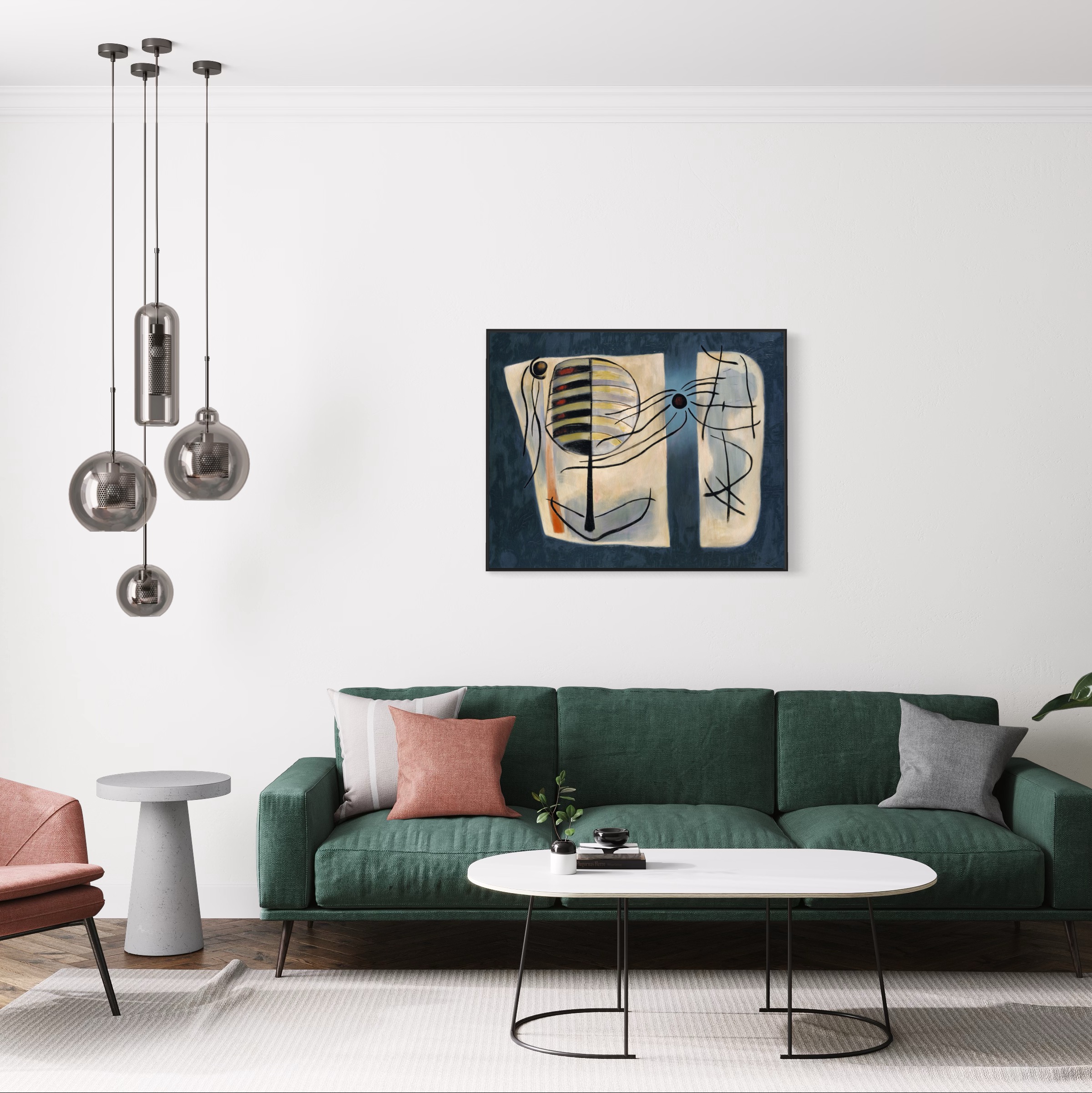 Contemporary art displayed in home setting