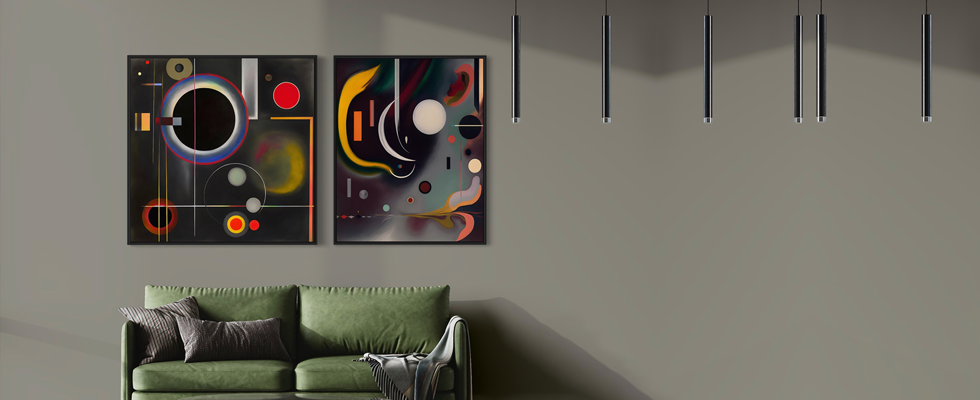 Modern living room with contemporary wall art