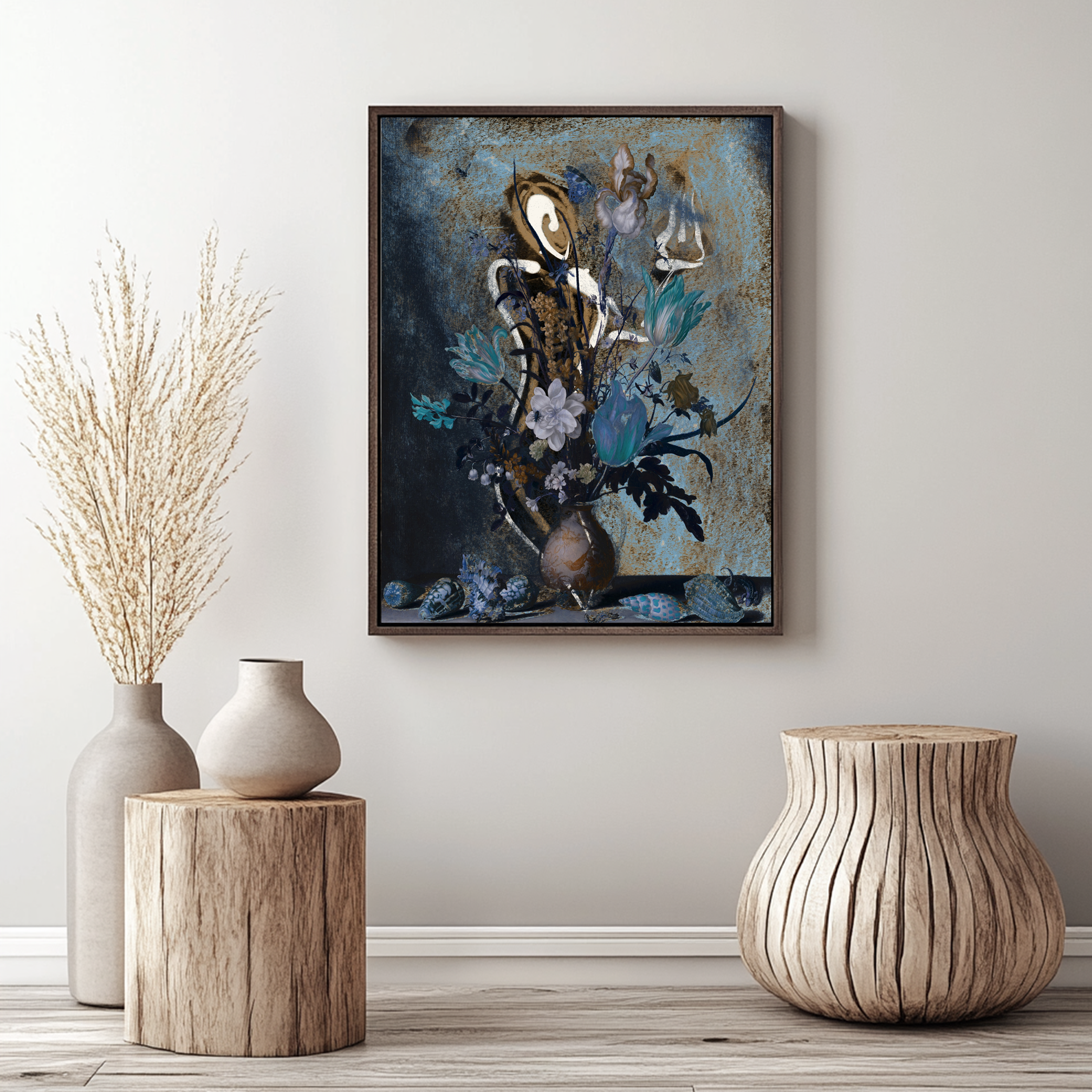 Art in elegant teal room