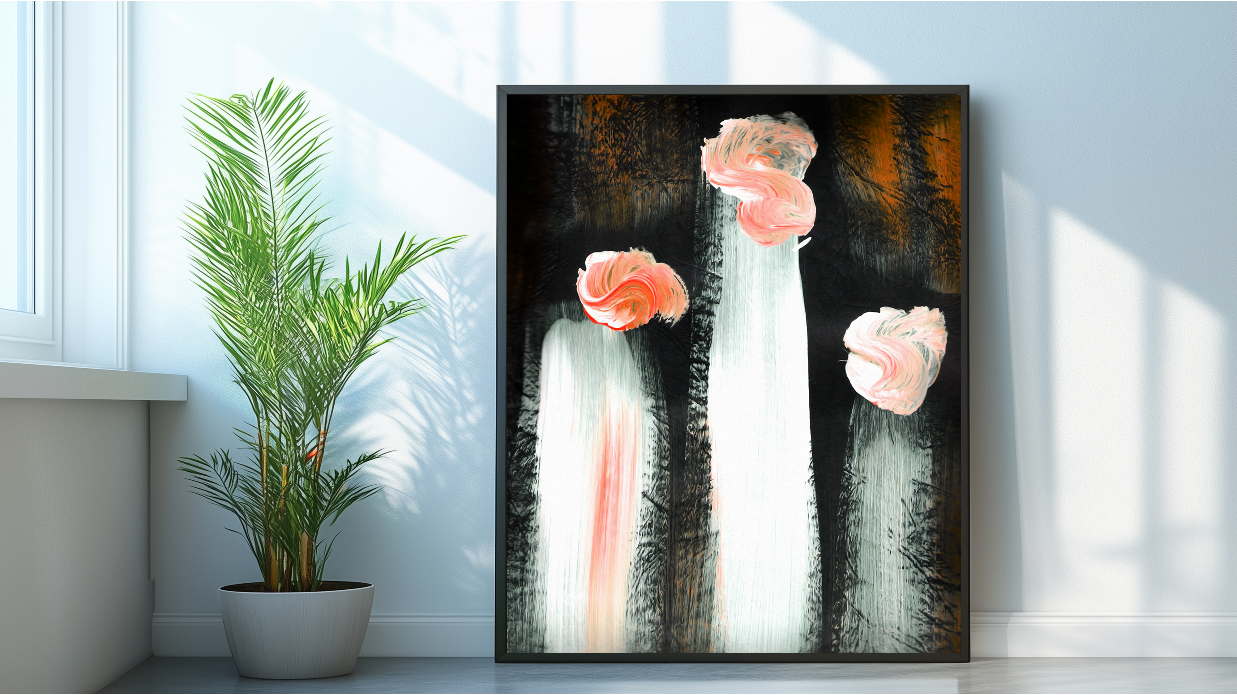 Abstract art in bright living room