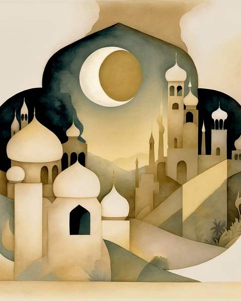 A Mirage Among the Dunes: Arabian Palaces in a Mirage - Art Print on Paper ARTEMYST