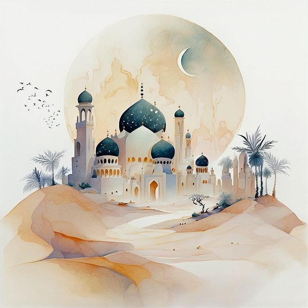 Arabian Palace: Captivating Desert Oasis Artwork - Art Print on Paper ARTEMYST