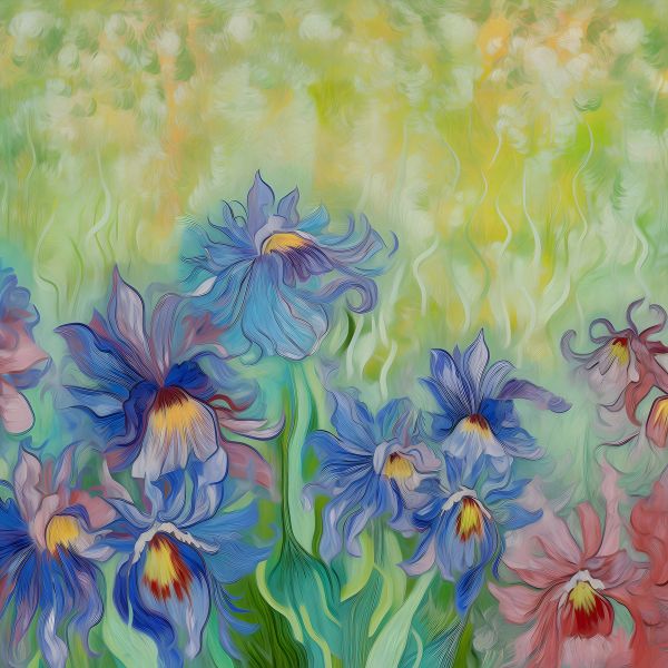  Blue Blooms Elegance: Fine Floral Details - Art Print on Canvas. Artemyst