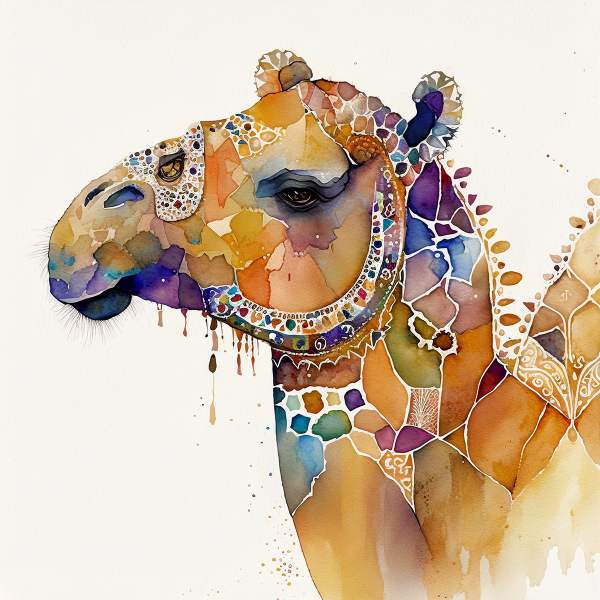 Caravan Companion: Vibrant Arabian Camel Art Print on Fine Art Paper ARTEMYST