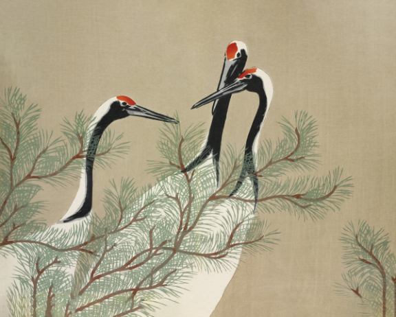  Japanese Elegance: 'Cranes from Momoyogusa' - Art Print on Paper ARTEMYST