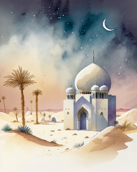 First Light: Serene Mosque in Dawn's Glow - Art Print on Fine art paper ARTEMYST