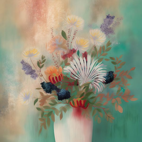  Ombre Elegance: 'Flowers In An Ombre Vase'- Art Print on Canvas. Artemyst