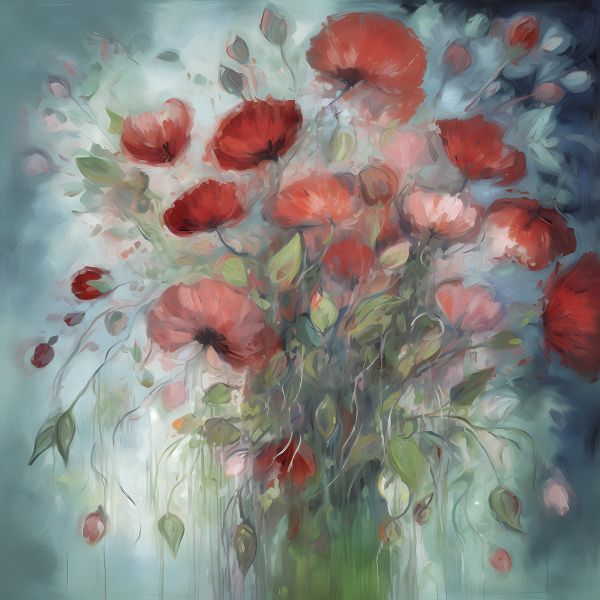  Mystical Blooms: 'Flowers In The Fog'- Art Print on Canvas. Artemyst