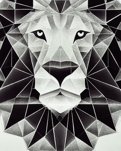  Regal Geometry: 'Fractal Lion' Animal Art - Print on Fine Art Paper. ARTEMYST