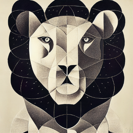  Royal Precision: 'Geometric Lion' Animal Art - Print of Fine Art Paper. ARTEMYST