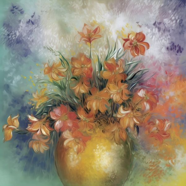  Luxury in Bloom: 'Golden Petals' Art Collection- Art Print on Canvas. Artemyst