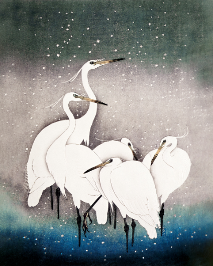  ElegantAssemblage: 'Group of Egrets' Bird Print on Paper 