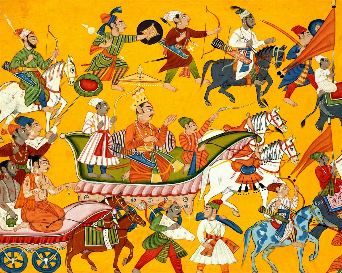  Regal Journey: 'King Dasharatha and his retinue proceed to Rama's wedding' - Art Print on Paper ARTEMYST