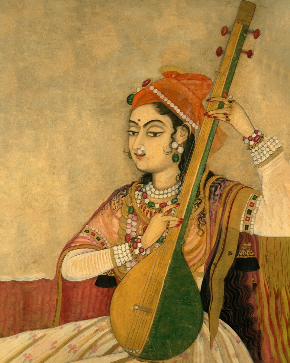  Harmony in : 'Lady Playing Tanpura' - Art Print on Paper ARTEMYST