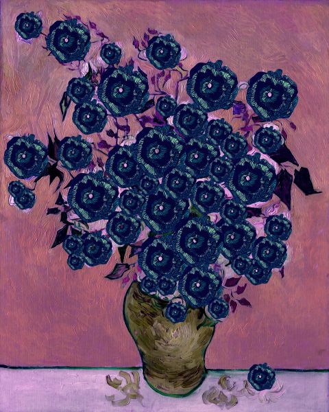  Midnight Enchantment: 'Midnight Blue Bouquet' Art Collection - Art Print on Canvas. Artemyst