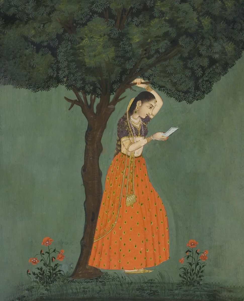  Graceful Embrace: 'Mughal Woman Grasping Tree' - Art Print on Paper ARTEMYST