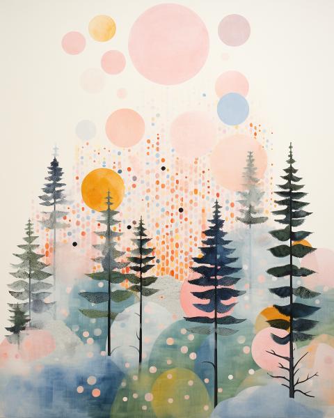 PINE WINTER FOREST PASTEL CHRISTMAS SNOW