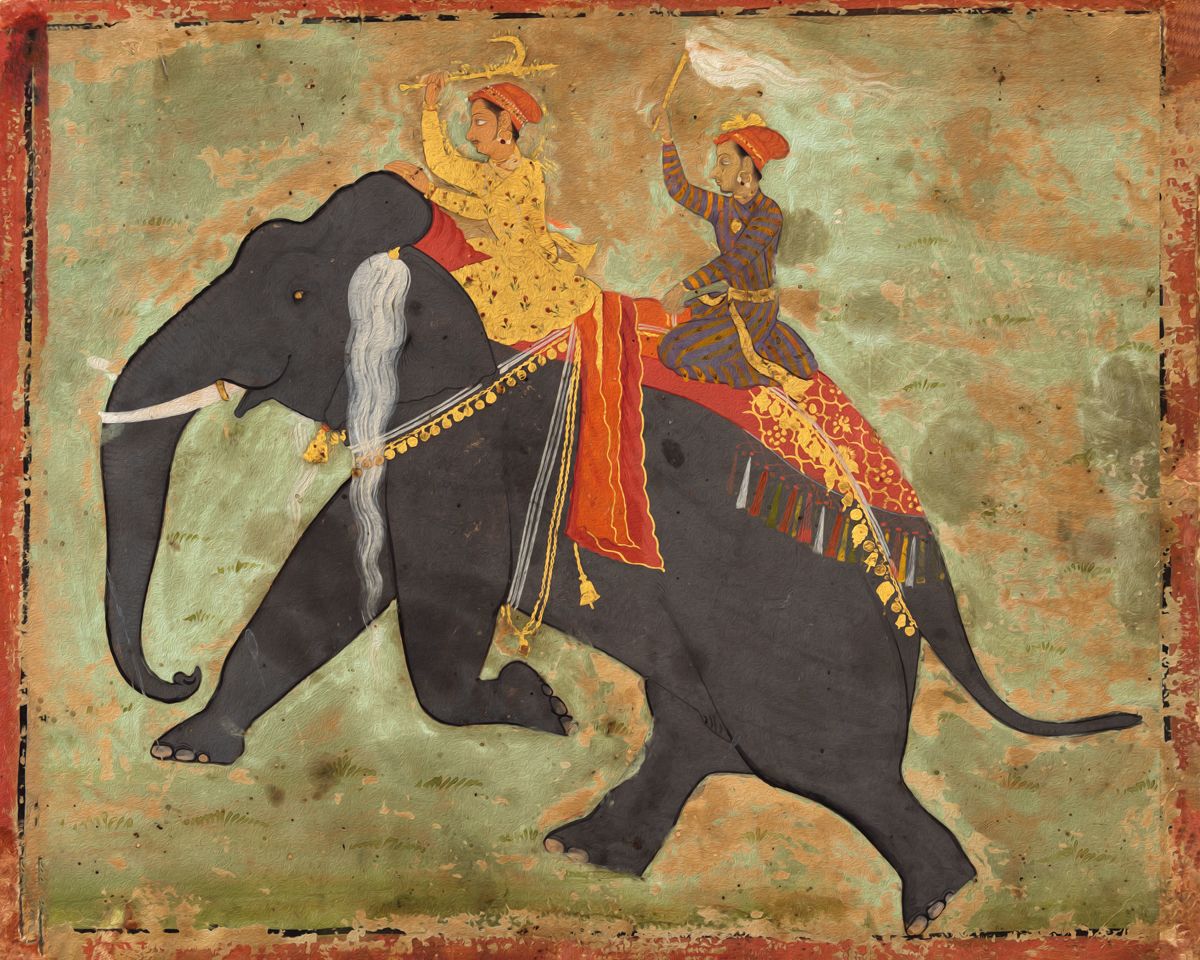  Royal Grandeur: 'Prince Amar Singh and Elephant' - Art Print on Paper ARTEMYST