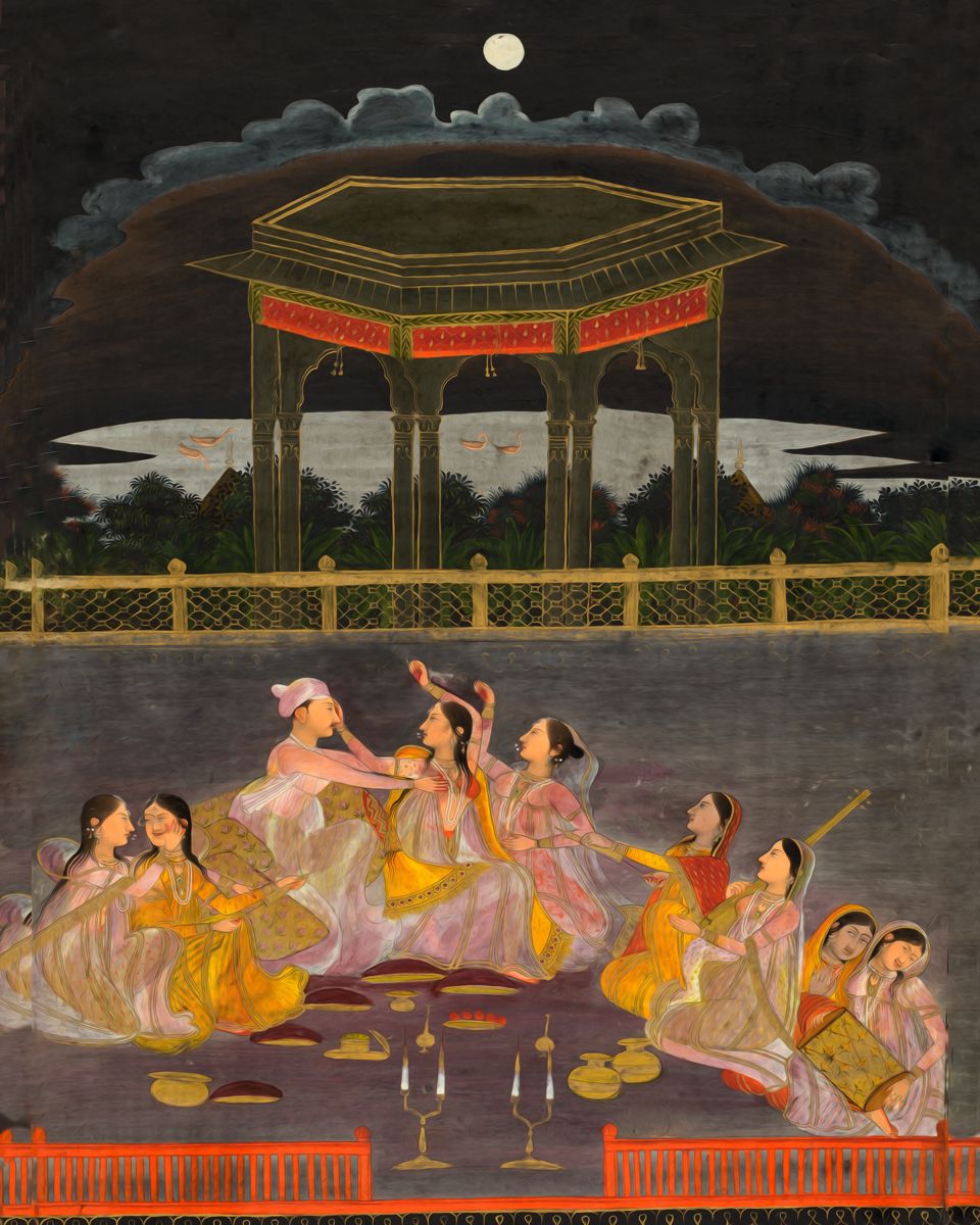  Festival of Colors: 'Prince Celebrating Holi with Palace Women' - Art Print on Paper ARTEMYST