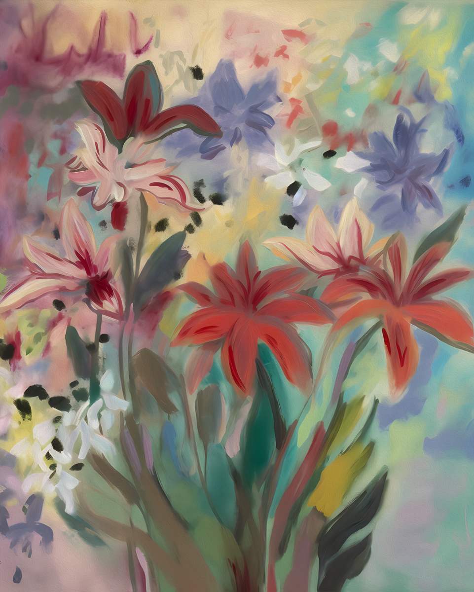 Spring Spectacle: 'Red And Pink Flowers' Art Collection - Art Print on Canvas. Artemyst