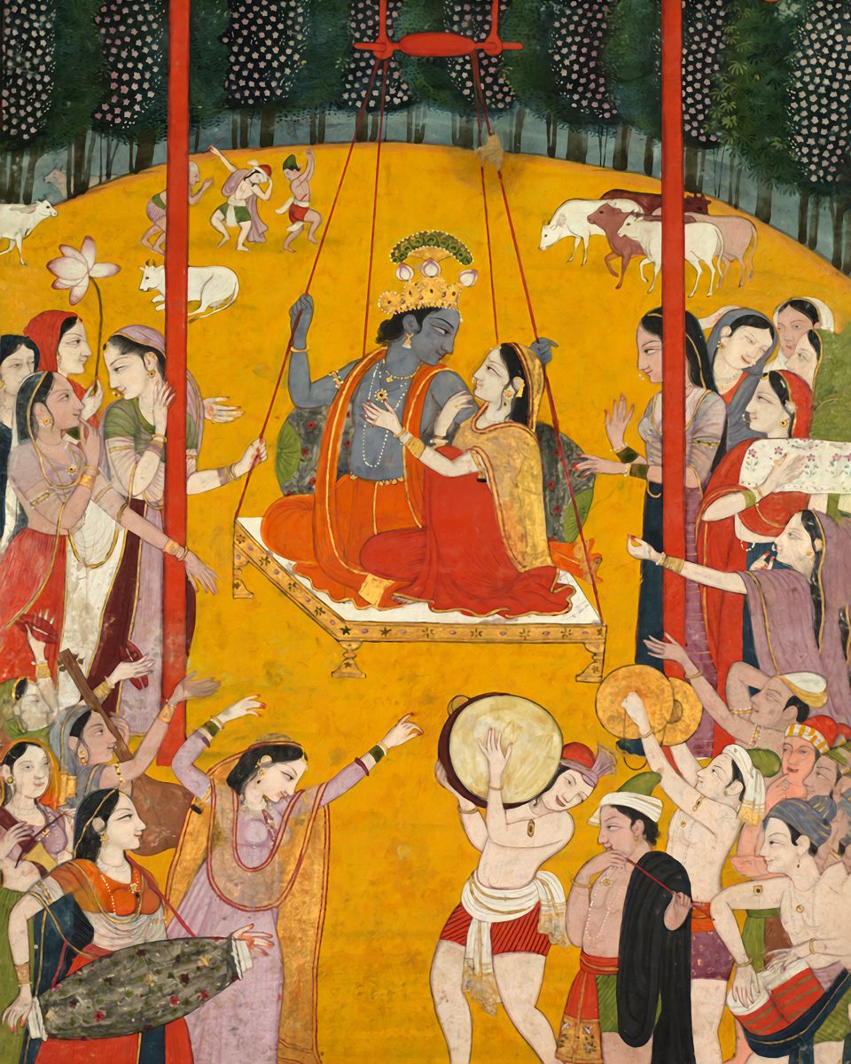  Harmony of Devotion: 'Singing in Honor of Radha Krishna' - Art Print on Paper ARTEMYST