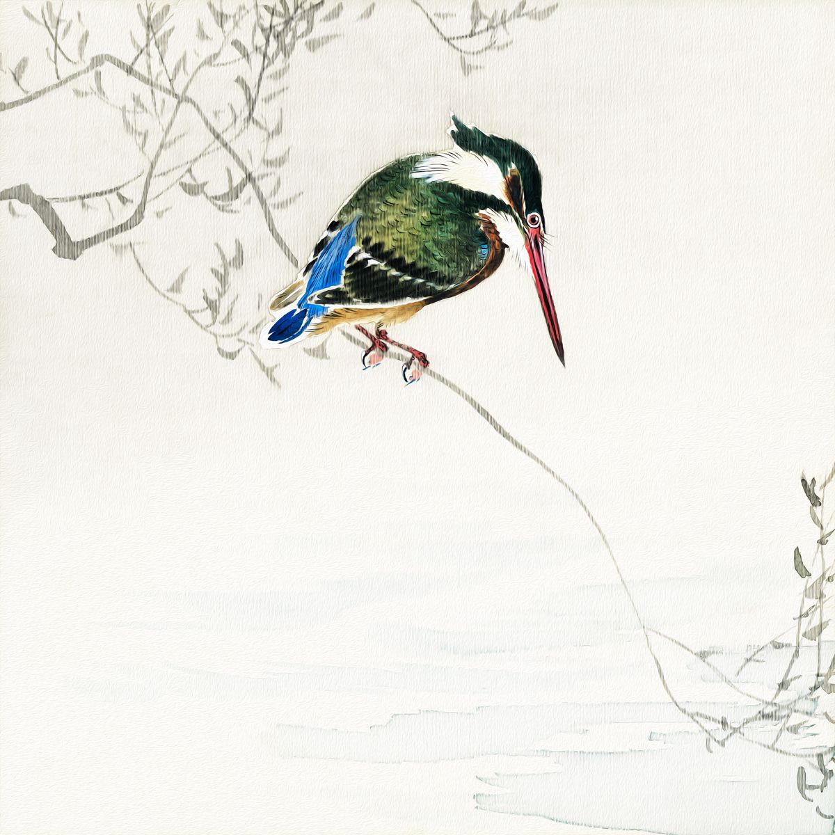 A Dive into Elegance: Stunning Kingfisher Illustration - Art Print on Paper ARTEMYST