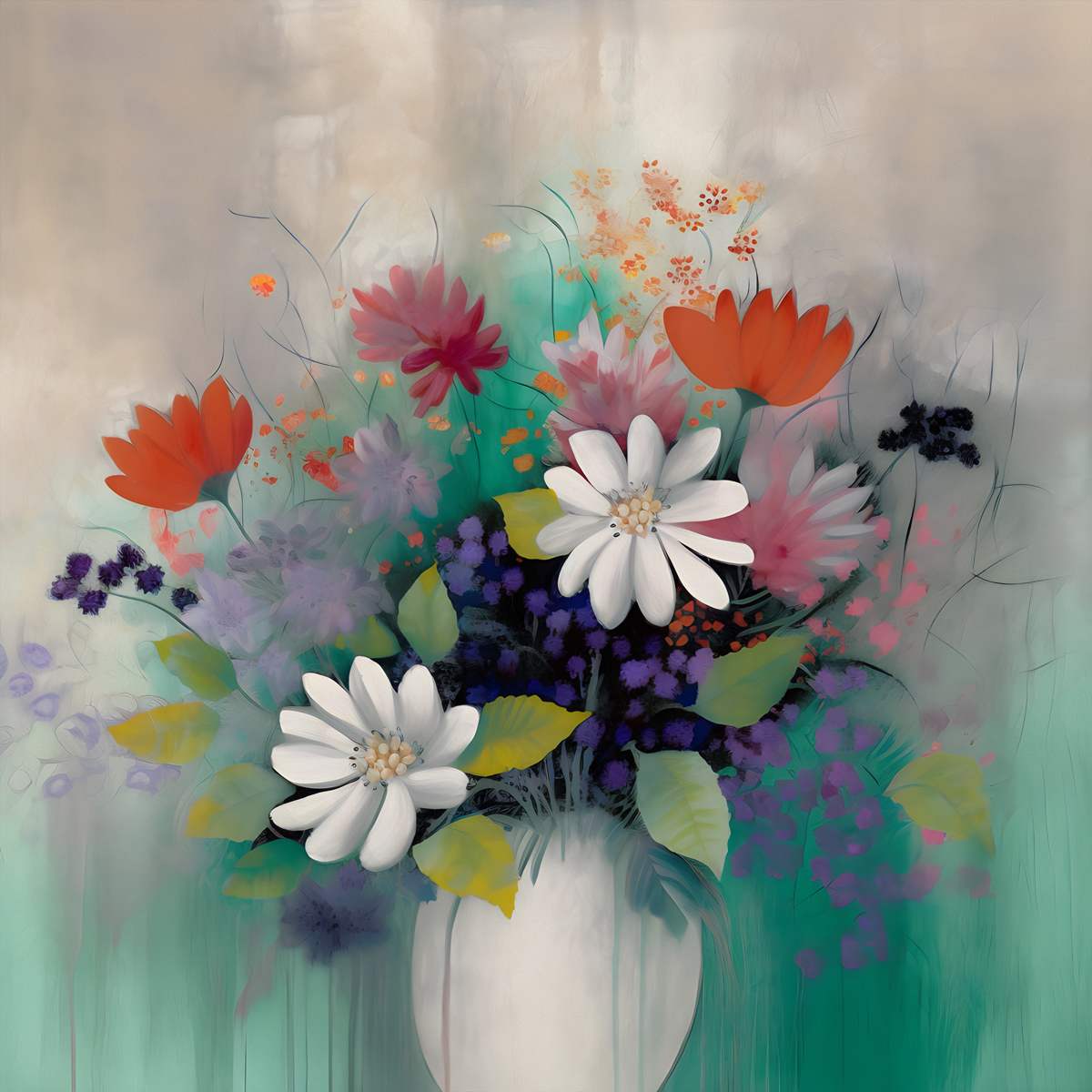  Enchanting Daisies: 'Vase with White Daisies' Collection - Art Print on Canvas. Artemyst