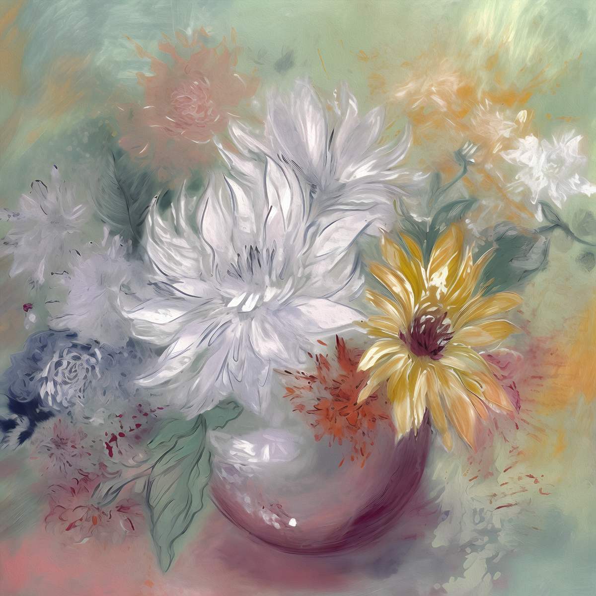  Elegance in Bloom: 'White And Yellow Flowers' Art Collection - Art Print on Canvas. Artemyst