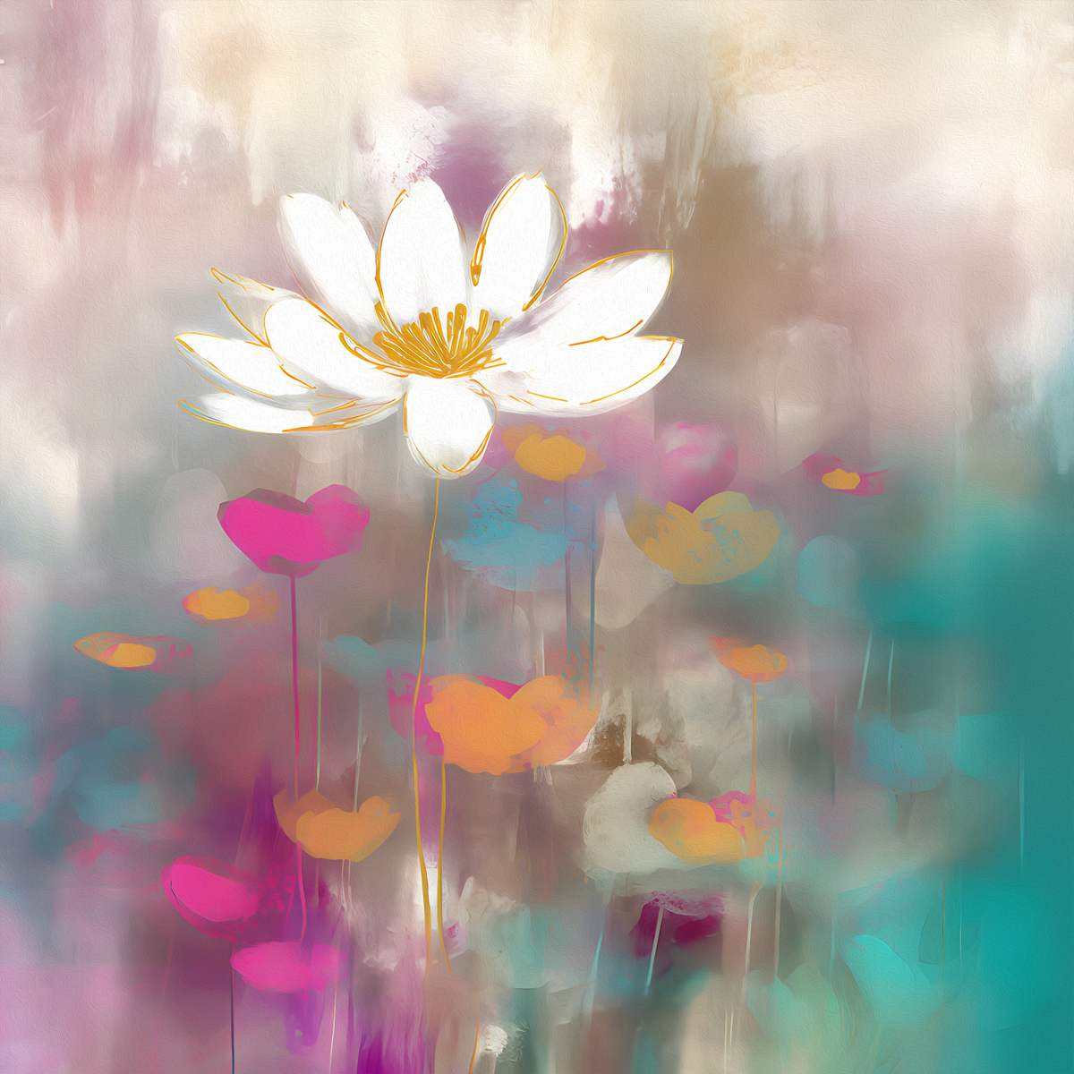  Solitary Elegance: 'White Daisy' Art Collection - Art Print on Canvas. Artemyst