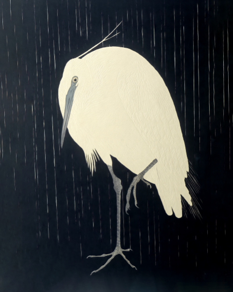  Serenity in Rain: 'Egret in the Rain' - Art Print on Paper ARTEMYST