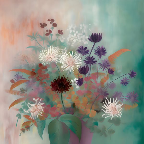 Harmony in Bloom: 'Flowers In A Green Vase'- Art Print on Canvas. Artemyst