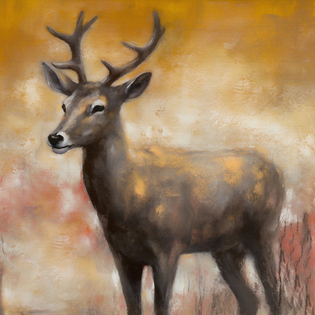  Majestic Radiance: 'Golden Deer' Animal Art - Print of Fine Art Paper. ARTEMYST