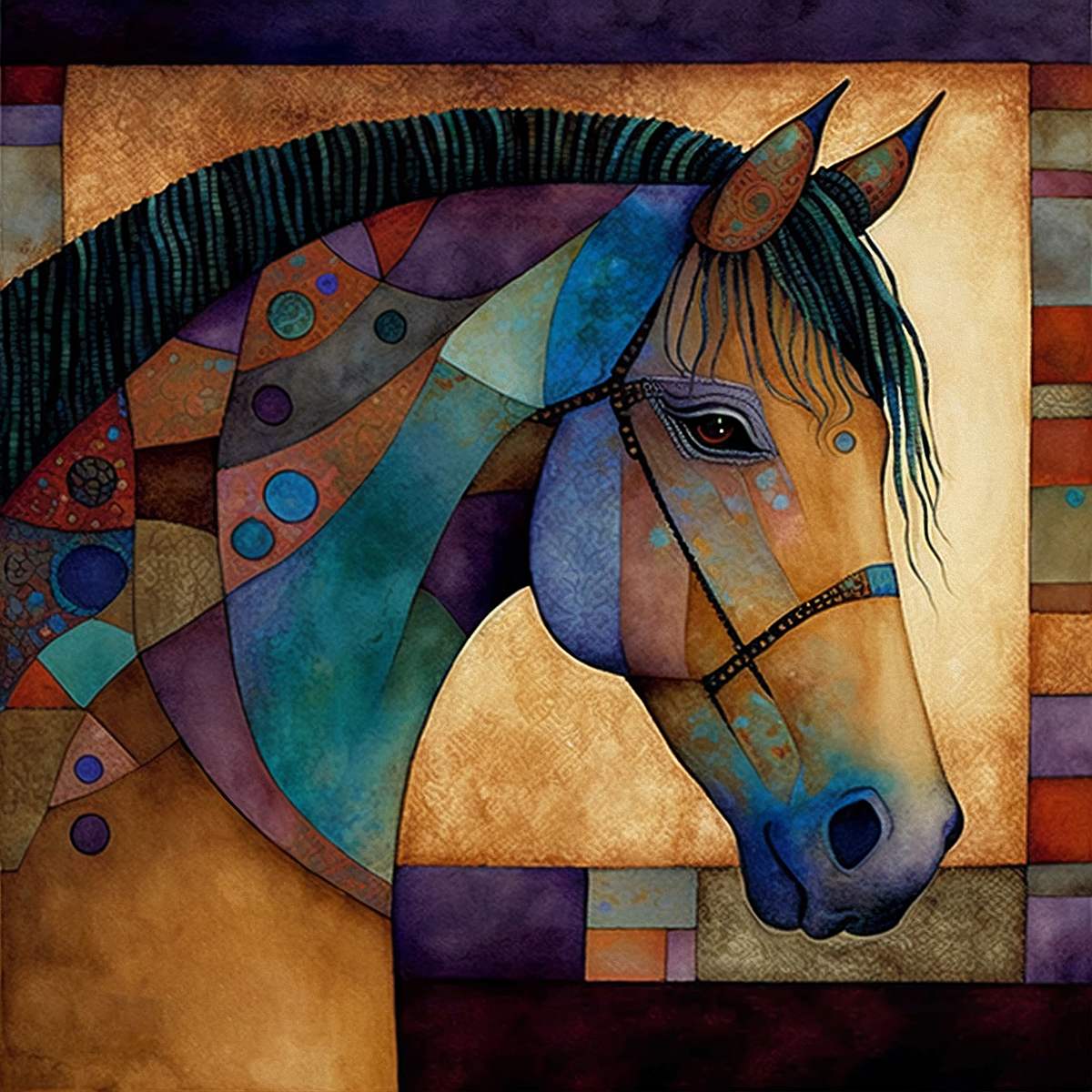  Equestrian Mosaic: 'Mosaic Mare' Animal Art - Print on Fine Art Paper. ARTEMYST