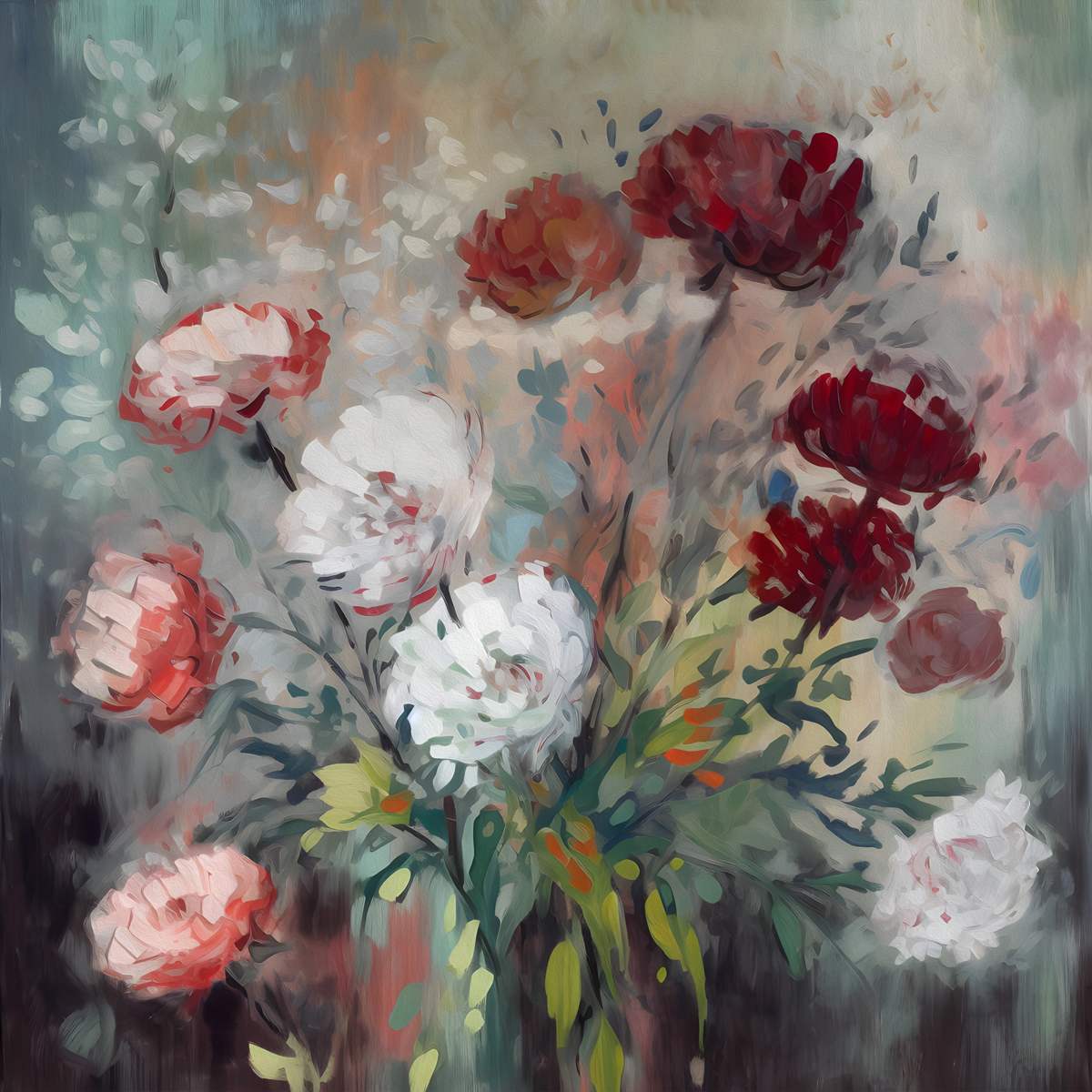  Romantic Blooms: 'Red, Pink, And White Flowers' Art Collection - Art Print on Canvas. Artemyst